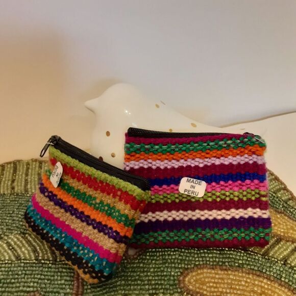 PERU, Homemade Coin Purses, set of 2 Aztec Southwestern Design - Picture 2 of 8